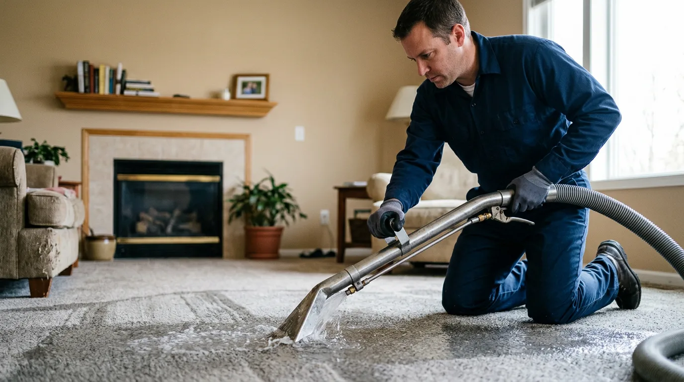 Water damage restoration technician working near Canton, OH